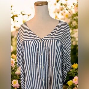 [Madewell] Striped Light Blue/White Short Sleeve Blouse Sz: XL